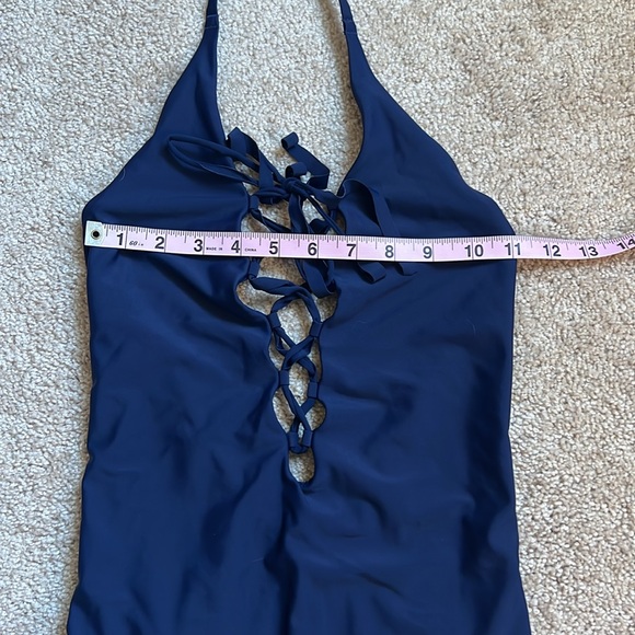 Aerie Maillot De Bain Navy Lace Up Deep Plunge Front One Piece Swimsuit   Size S - Picture 3 of 9